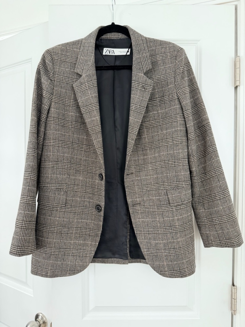 ZARA Women’s Tan & Black Glen Plaid Blazer
